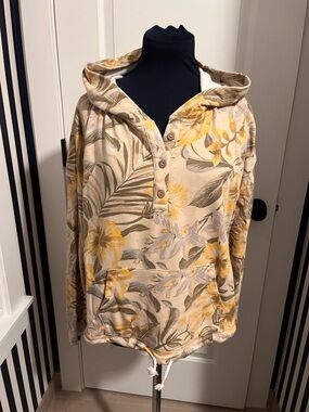 Old Navy Beige Hooded Pullover with Yellow Floral Pattern